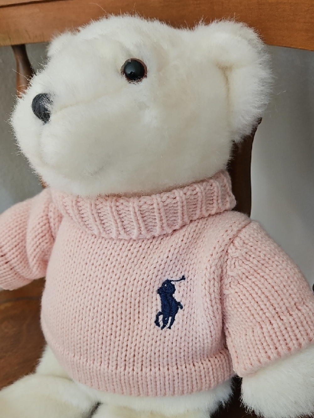 Ralph Lauren Romance White Plush Bear in Pink Knit Sweater - Picture 3 of 12